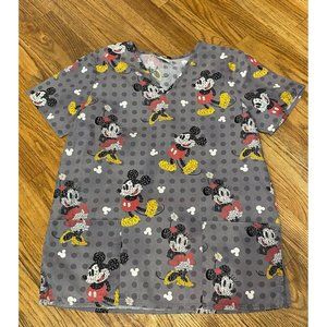 Disney Mickey & Minnie Gray Scrub with Pockets SZ Med